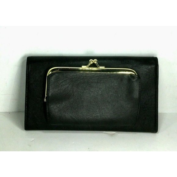 Buxton Black Leather Kisslock Purse Clutch Wallet - Picture 2 of 12